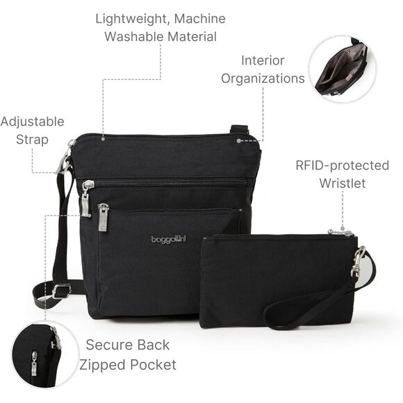 Baggallini Pocket Crossbody With RFID, Black Cheetah - NEW - Picture 10 of 15